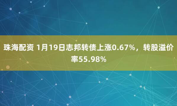 珠海配资 1月19日志邦转债上涨0.67%，转股溢价率55.98%